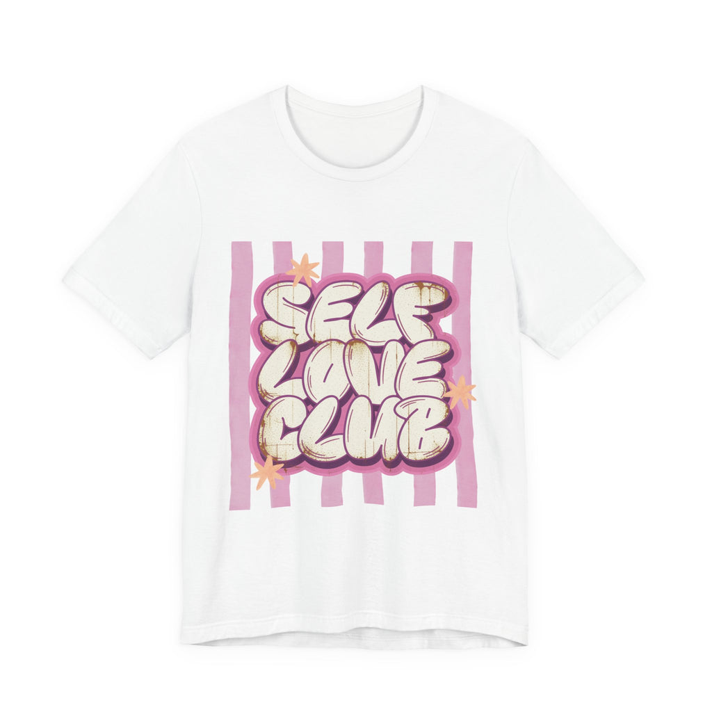 Self Love Club Tee | Pink Stripes, Retro Bubble Letter Graphic