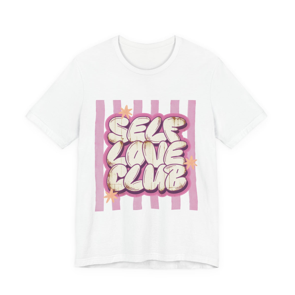 Self Love Club Tee | Pink Stripes, Retro Bubble Letter Graphic