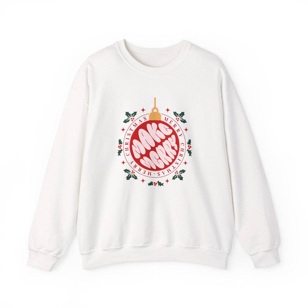 Christmas Sweatshirt Make Merry ornament design | Merry Christmas holly wreath, festive typography