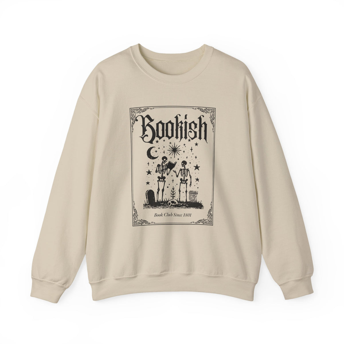 Bookish Halloween Skeletons Illustration Crewneck Sweatshirt | Witchy Reading Graphic