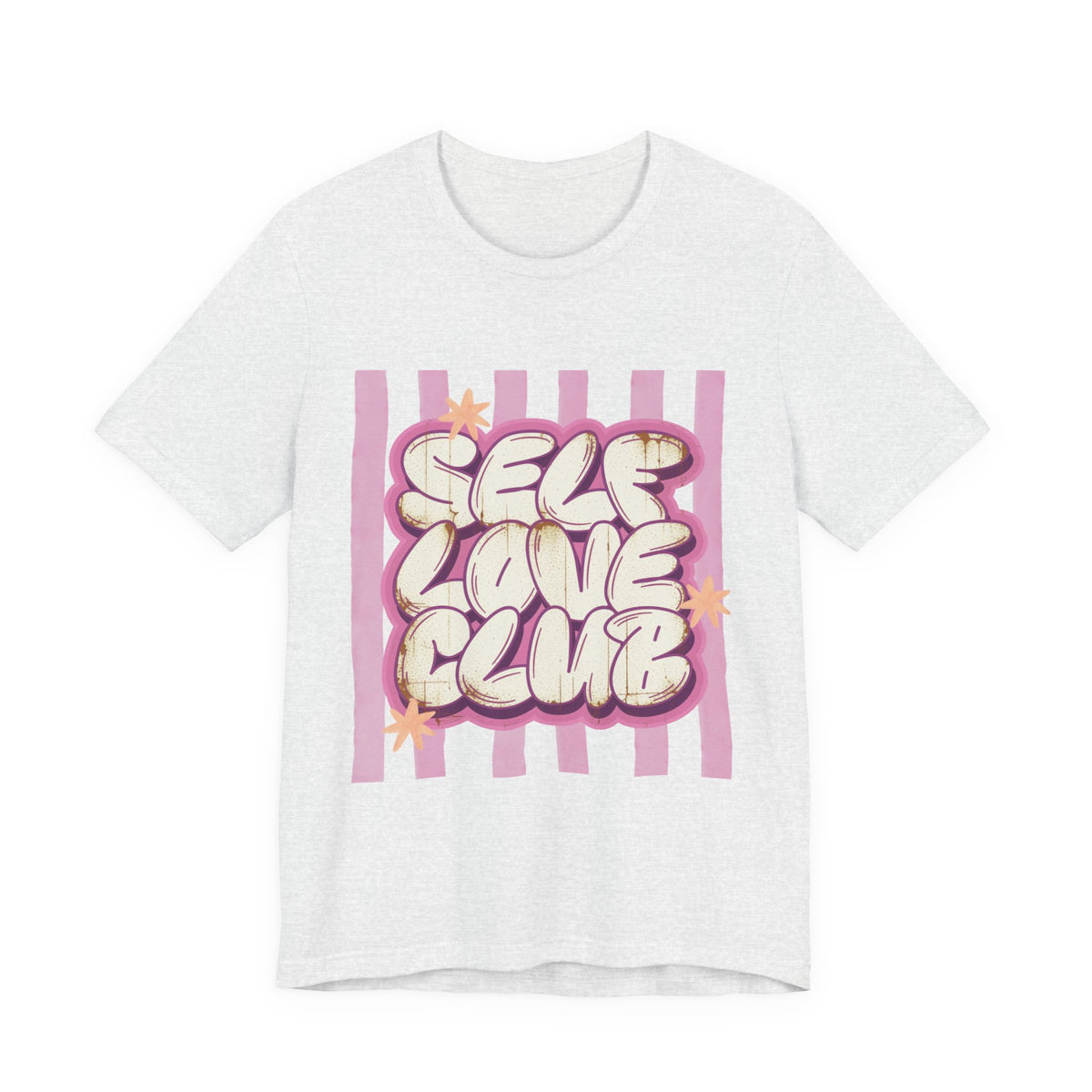 Self Love Club Tee | Pink Stripes, Retro Bubble Letter Graphic