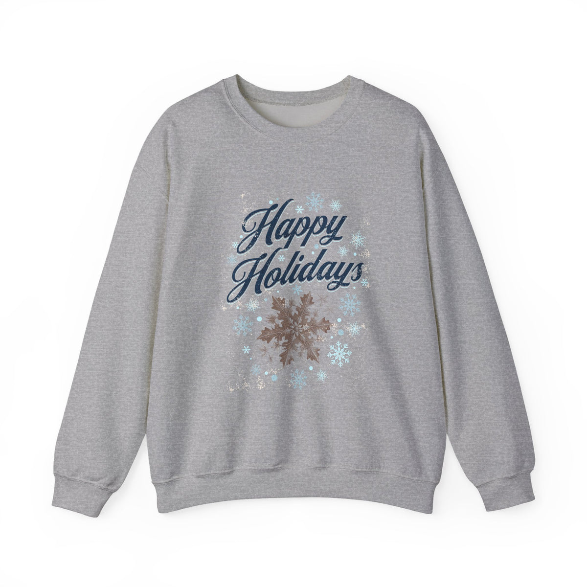 Christmas Sweatshirt | Happy Holidays snowflakes shades of blue neutral colors