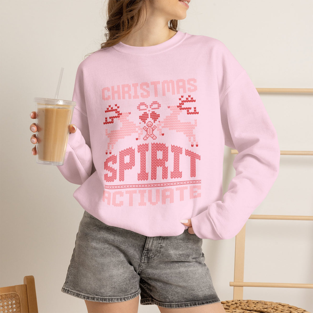 Christmas Sweatshirt Retro Pixel Reindeer Design | Christmas Spirit Activate Crewneck