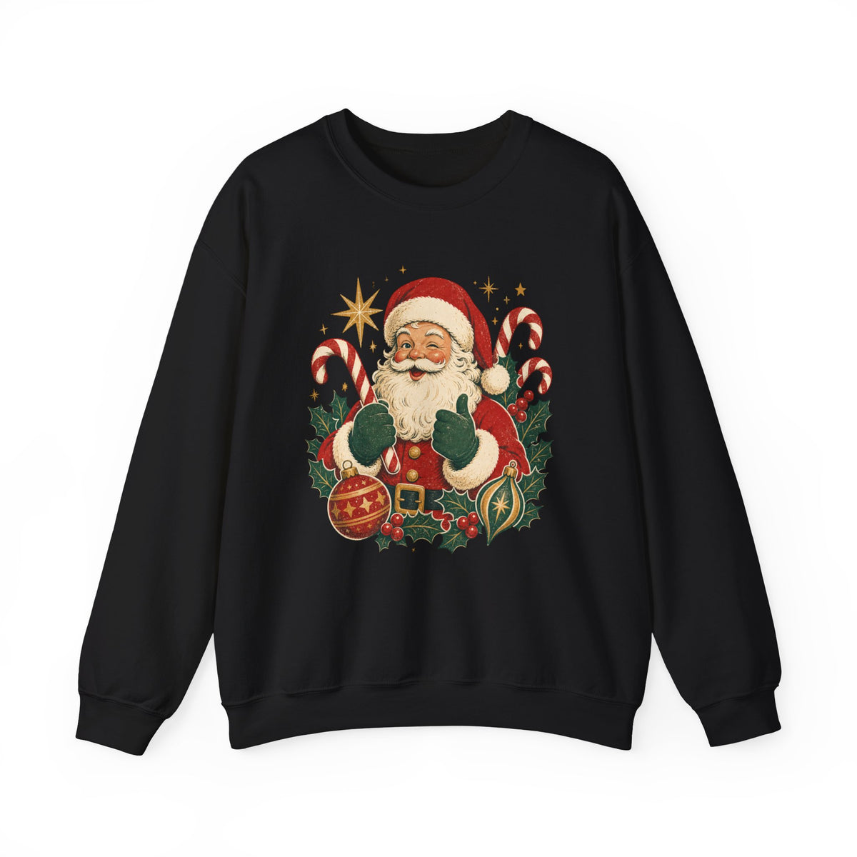 Vintage Santa Claus sweatshirt | Retro Christmas Santa, candy canes & ornaments