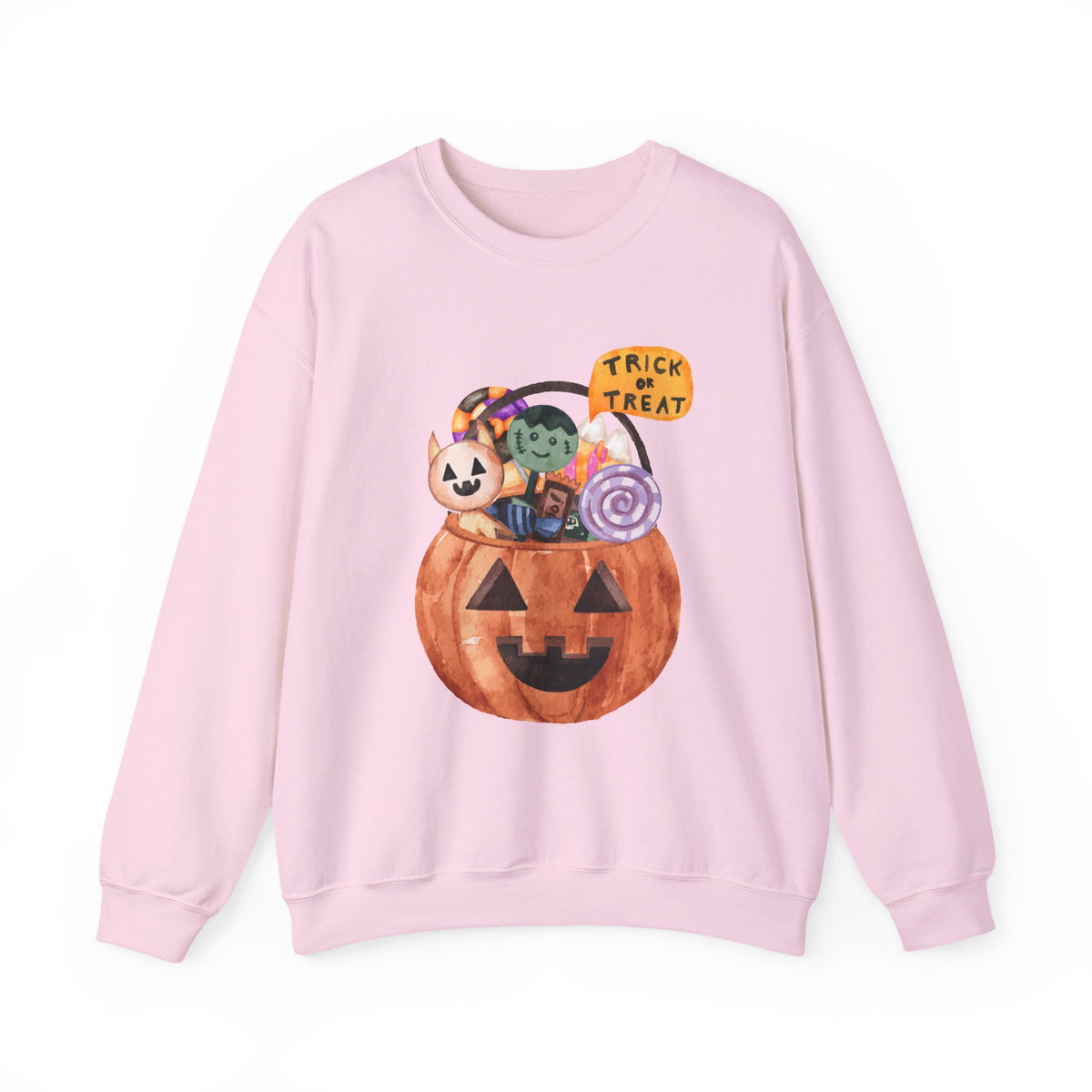 Halloween Pumpkin Candy Crewneck Sweatshirt — Trick or Treat Jack-O-Lantern Design