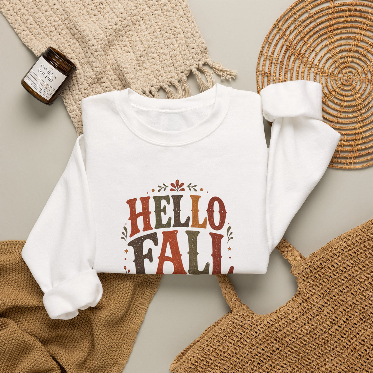 Hello Fall Pumpkin Sweatshirt | Autumn Leaves Crewneck