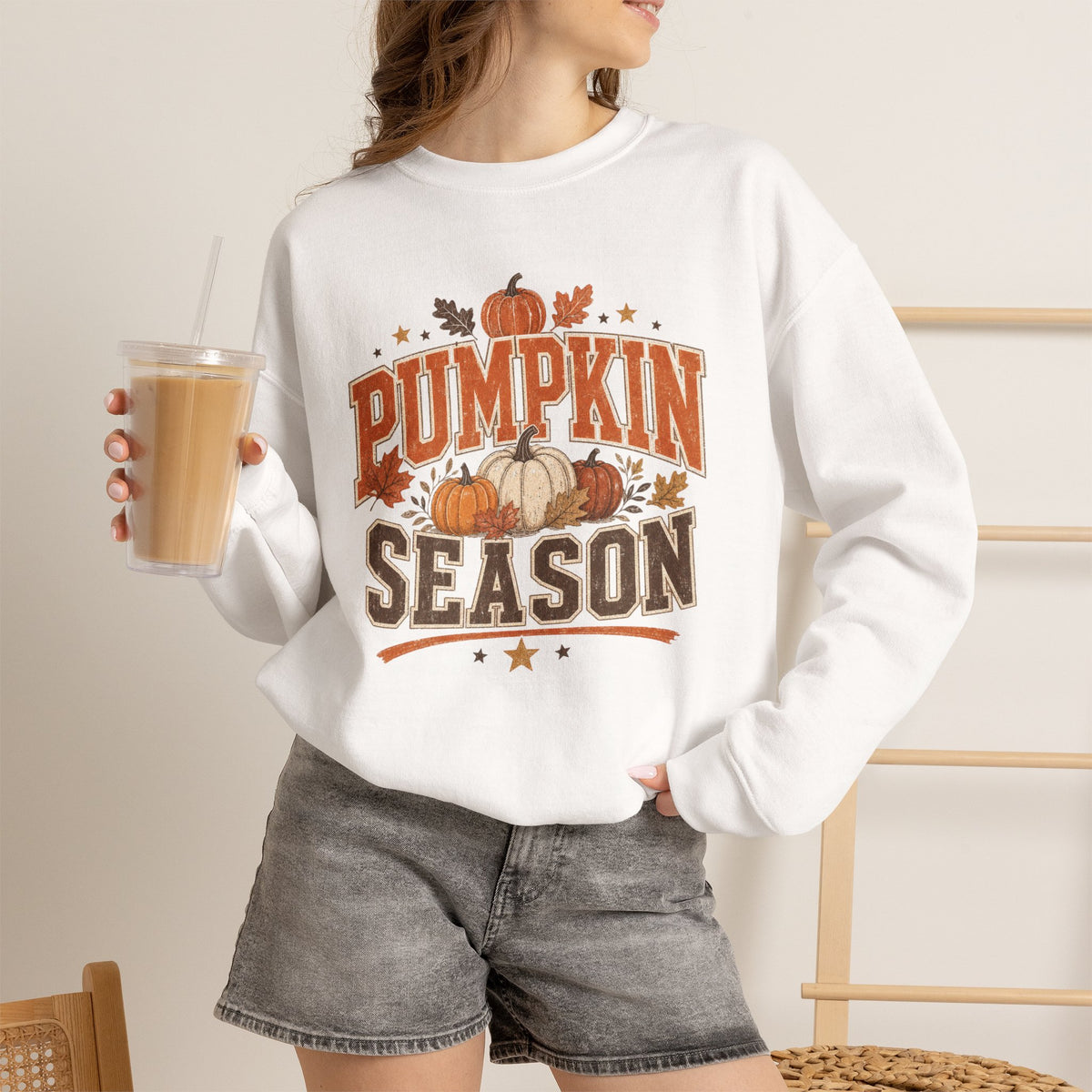 Pumpkin Season Sweatshirt | Fall Pumpkin Graphic, Autumn Leaves