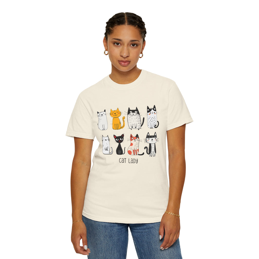 Cute Cat Illustration Cat Lady T-shirt | Kitty Lineup, Whimsical Cats