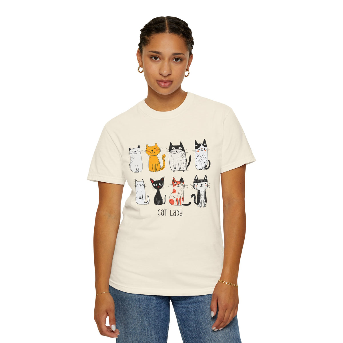 Cute Cat Illustration Cat Lady T-shirt | Kitty Lineup, Whimsical Cats