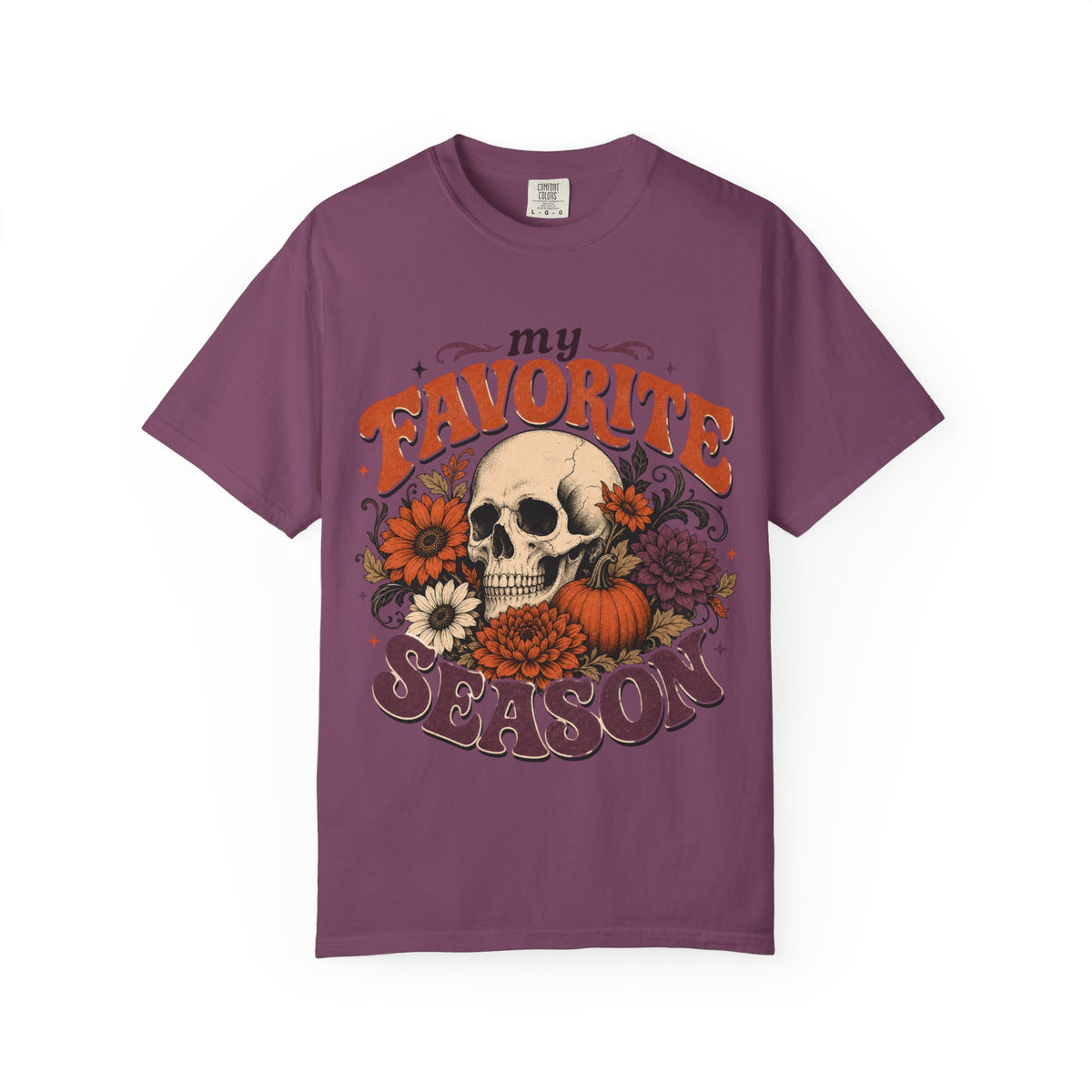 Skull with Pumpkins & Flowers T-shirt | My Favorite Season fall design