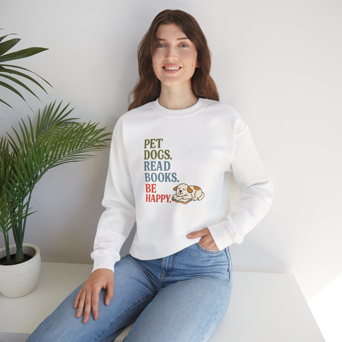 Pet Dogs Read Books Be Happy sweatshirt | Cute Dog Reading Graphic