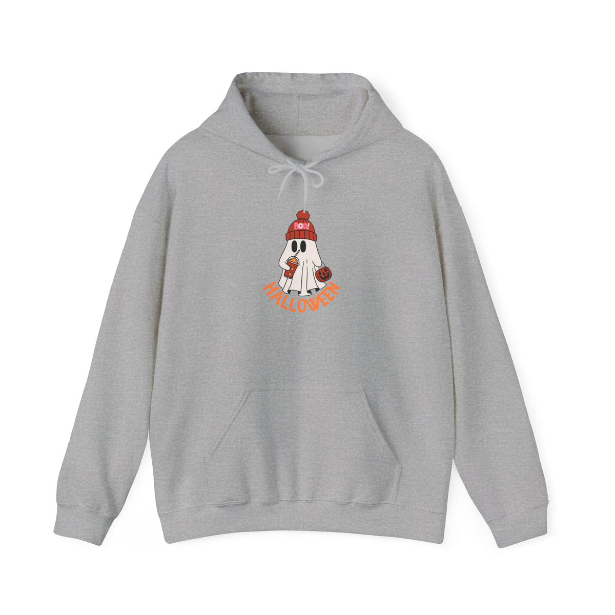 Cute Ghost in Beanie Halloween Hoodie | Retro Boo Cool coffee drinking trick or treat Pumpkin Design