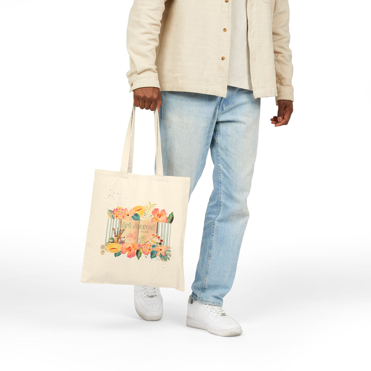 Floral Watercolor Art Journal Club tote | Watercolor Botanical Canvas Tote Bag