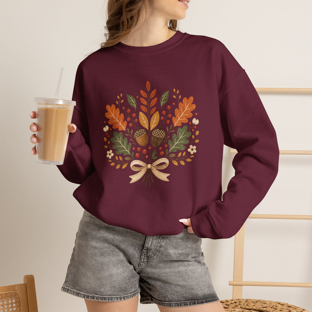 Autumn Foliage Bouquet Sweatshirt | Fall Leaves Acorn Crewneck