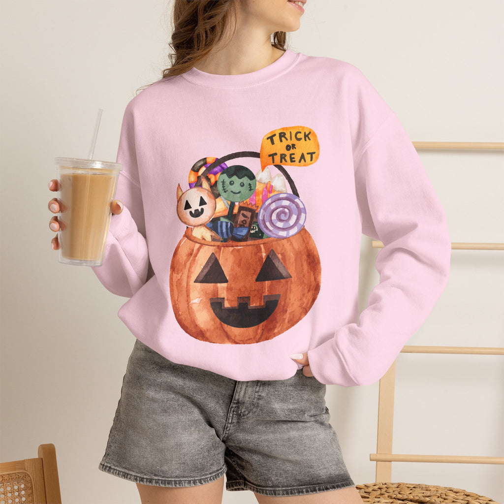 Halloween Pumpkin Candy Crewneck Sweatshirt — Trick or Treat Jack-O-Lantern Design