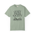 Quiet Pages Society Comfort Colors T-shirt | Open Book Illustration, Literary Reading Club Tee
