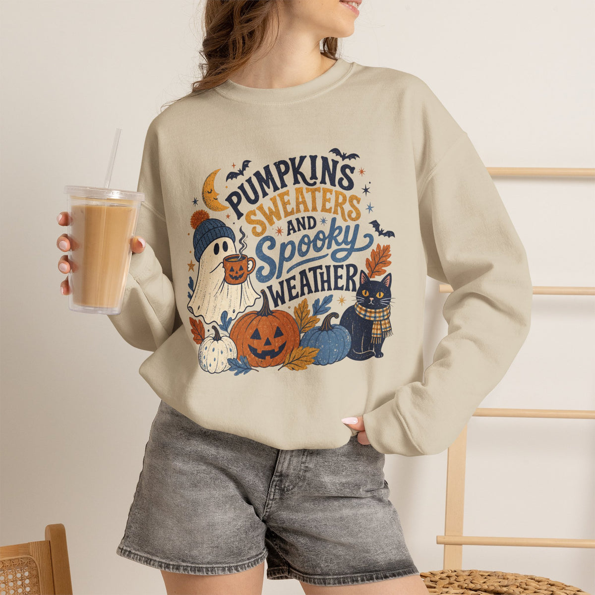 Pumpkins Sweaters and Spooky Weather Crewneck Sweatshirt | Halloween Autumn Cozy