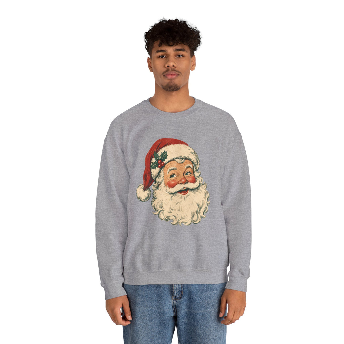 Vintage Santa Face Crewneck Sweatshirt | Retro Christmas Holiday Sweater