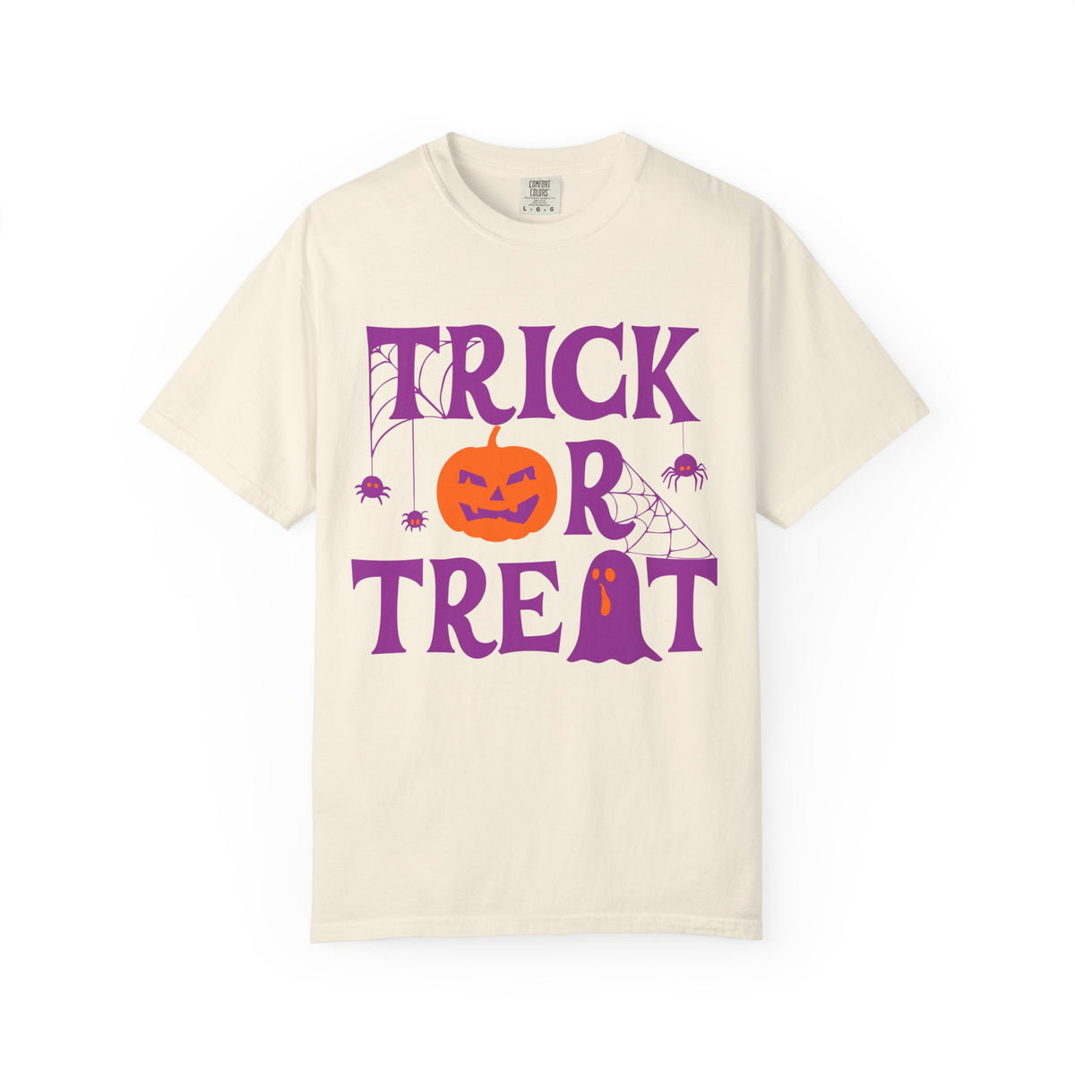 Trick Or Treat Halloween Design T-shirt | Pumpkin Ghost Spiderweb Tee