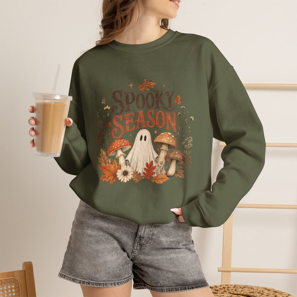 Spooky Season ghost mushrooms autumn leaves sweatshirt | Halloween fall
