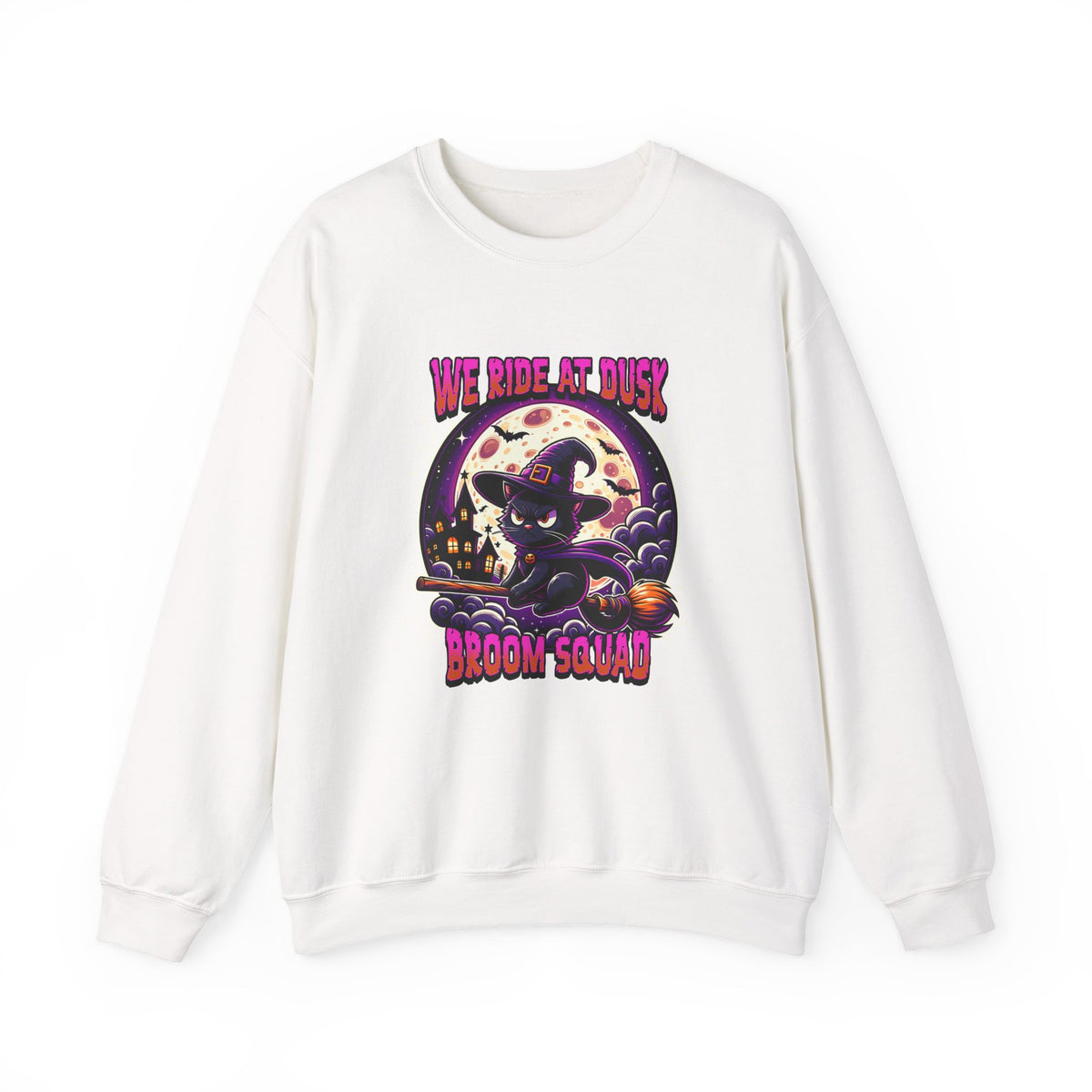 Halloween Sweatshirt Broom Squad Witch Black Cat Crewneck | We Ride at Dusk Halloween