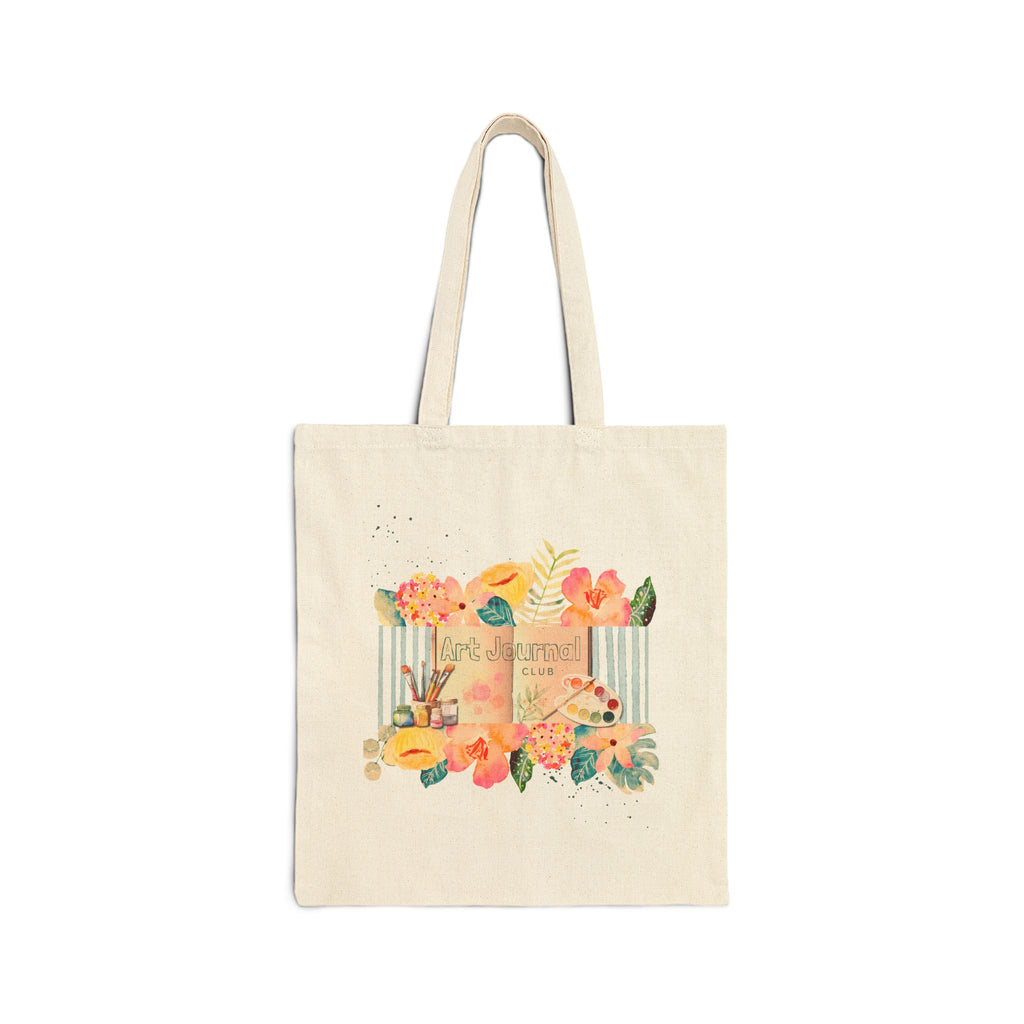 Floral Watercolor Art Journal Club tote | Watercolor Botanical Canvas Tote Bag
