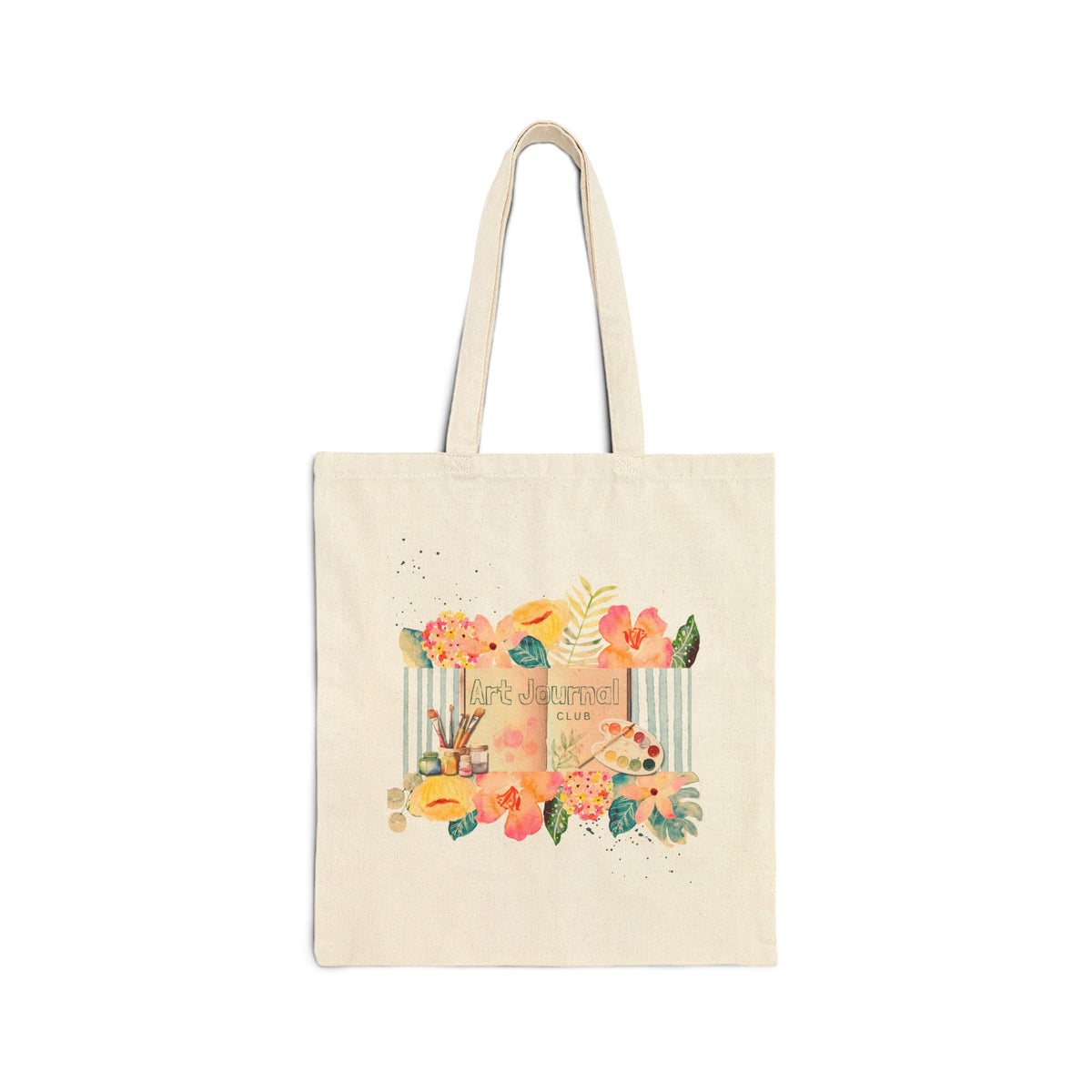 Floral Watercolor Art Journal Club tote | Watercolor Botanical Canvas Tote Bag