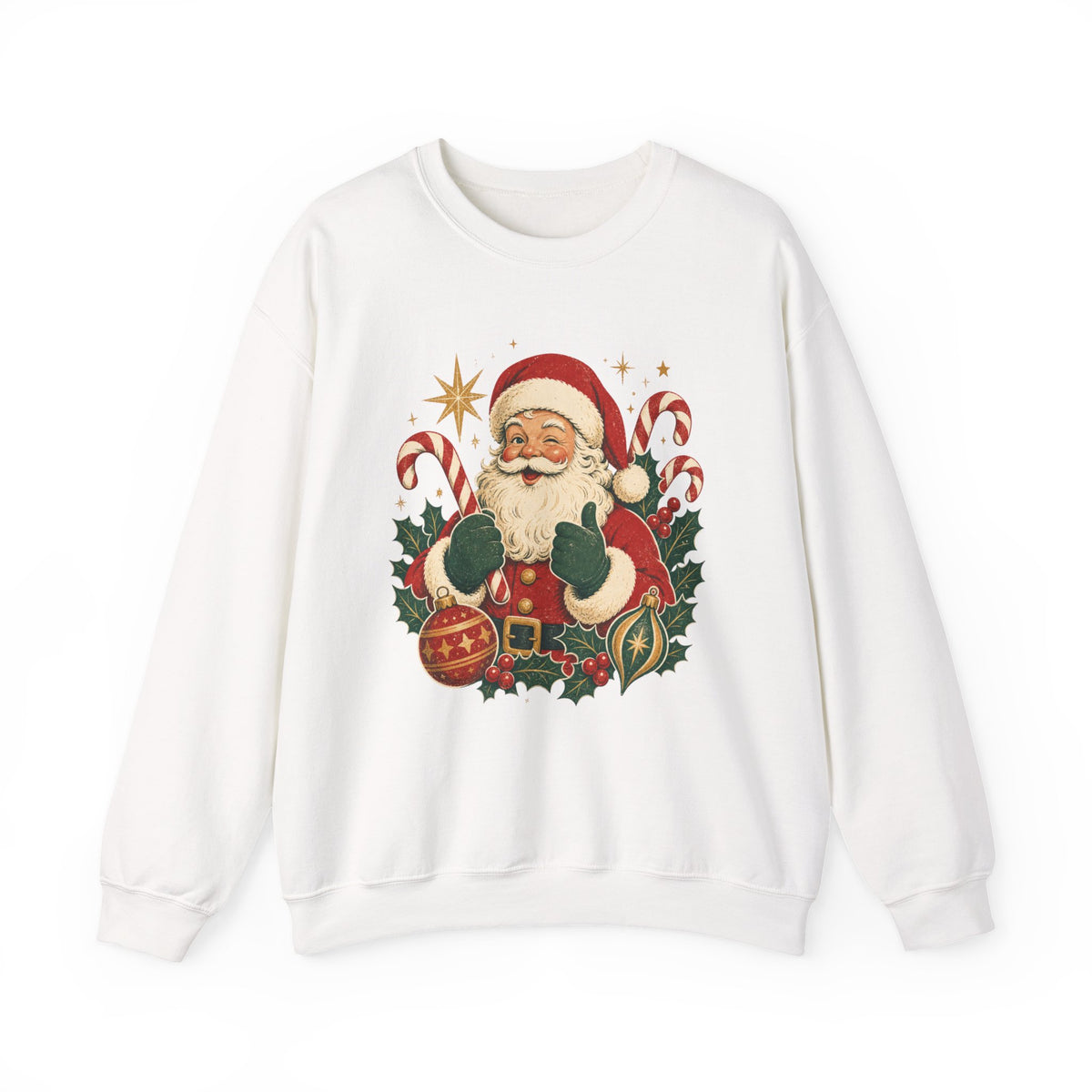 Vintage Santa Claus sweatshirt | Retro Christmas Santa, candy canes & ornaments