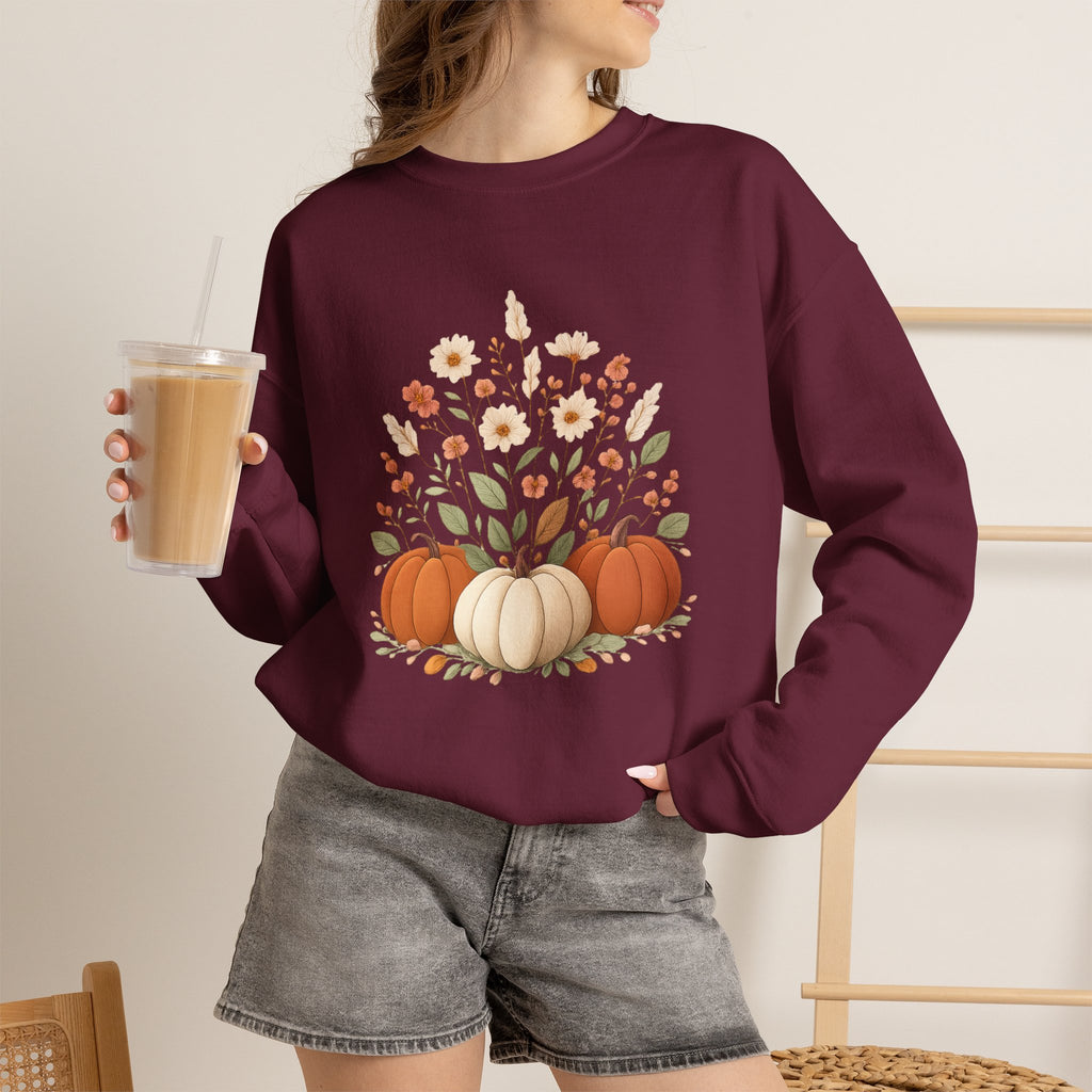 Autumn Floral Pumpkins Sweatshirt | Fall Harvest Pumpkin Crewneck