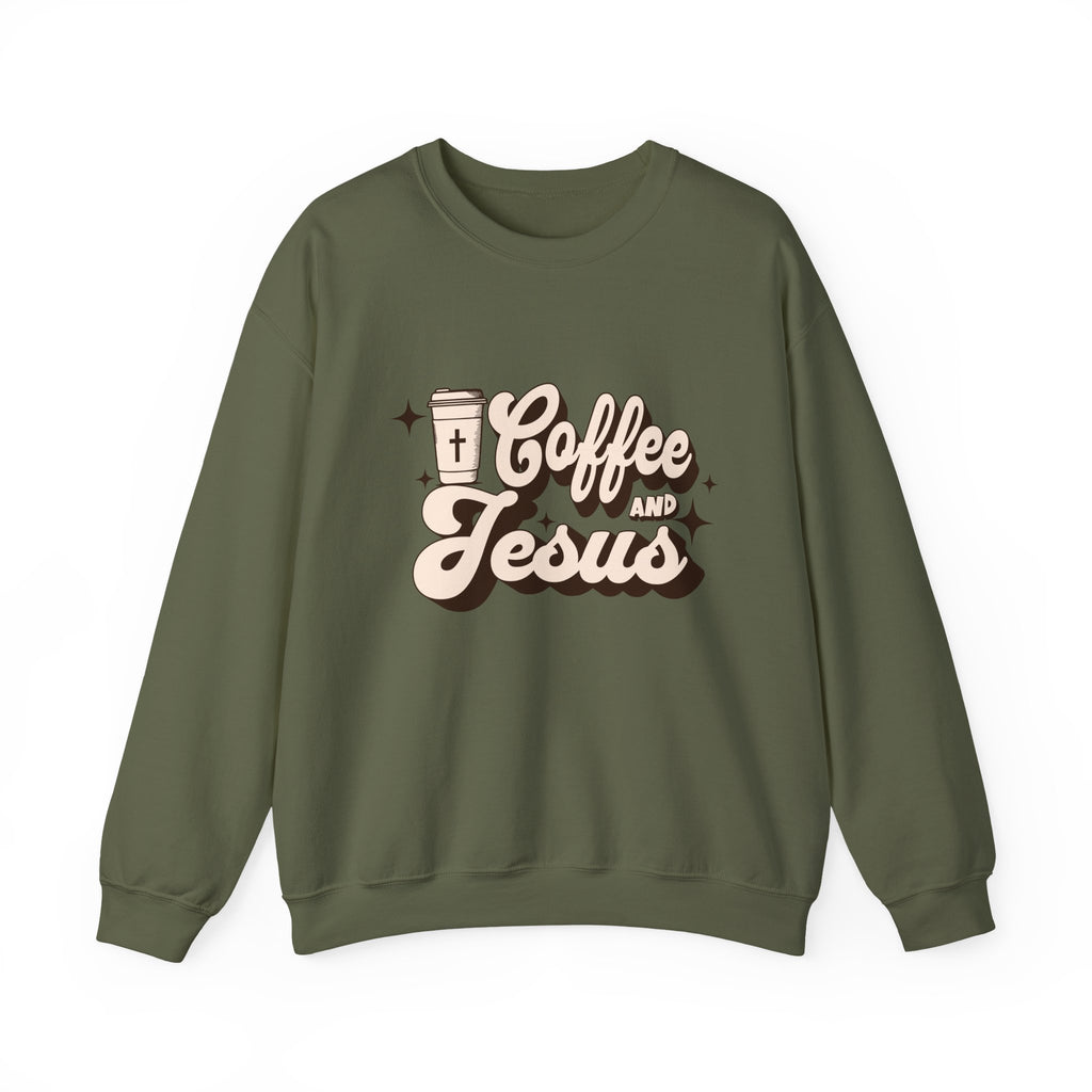 Coffee and Jesus Sweatshirt | Christian Faith Retro Script Design