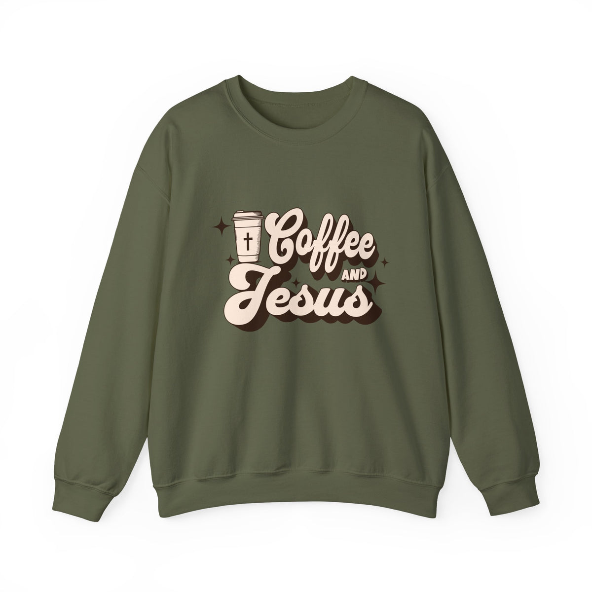 Coffee and Jesus Sweatshirt | Christian Faith Retro Script Design