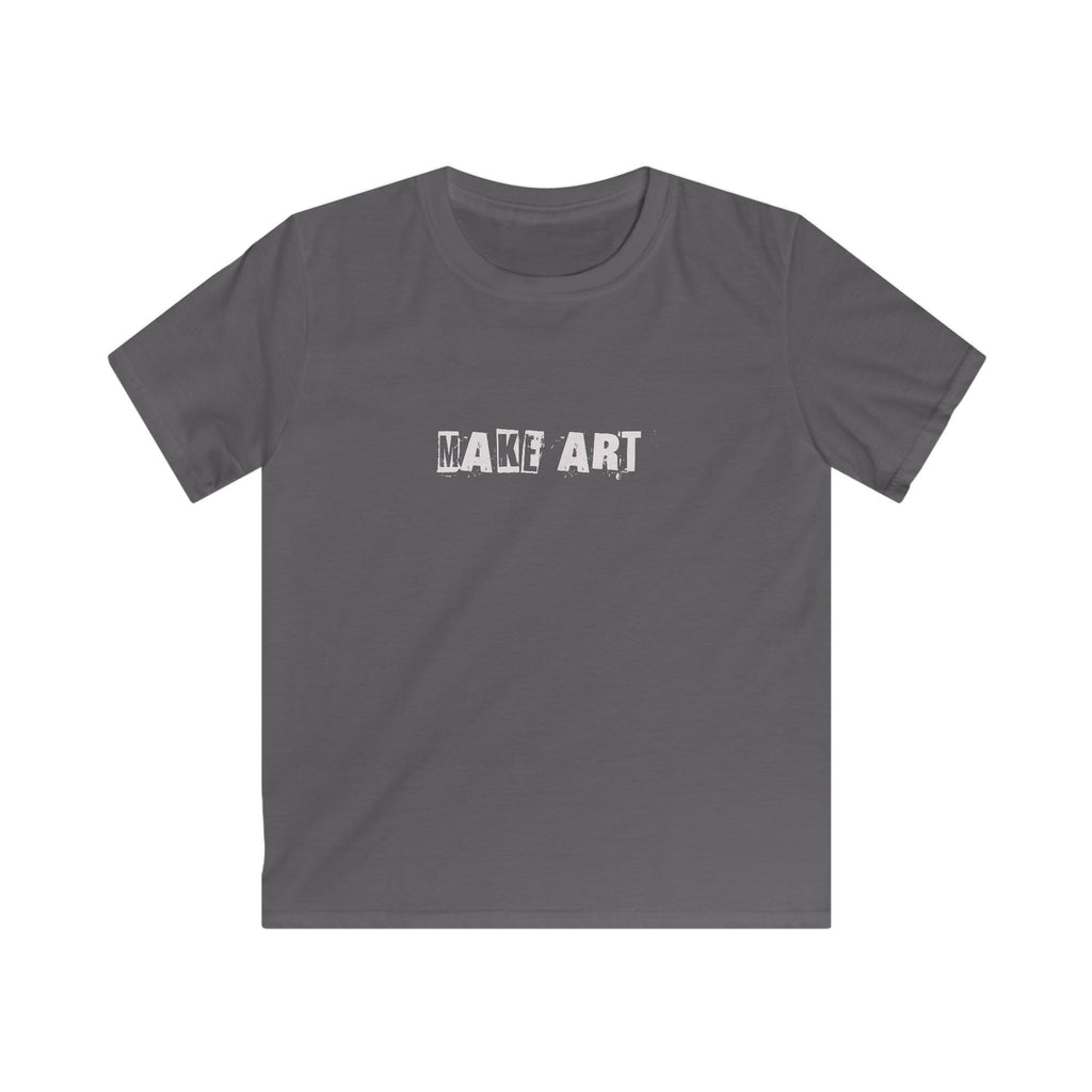 MAKE ART Kids Tee | Stencil Grunge Text, Black Graphic Shirt