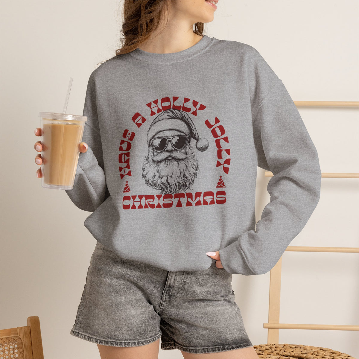 Santa Sweatshirt | Cool Santa Sunglasses Retro Holly Jolly Christmas