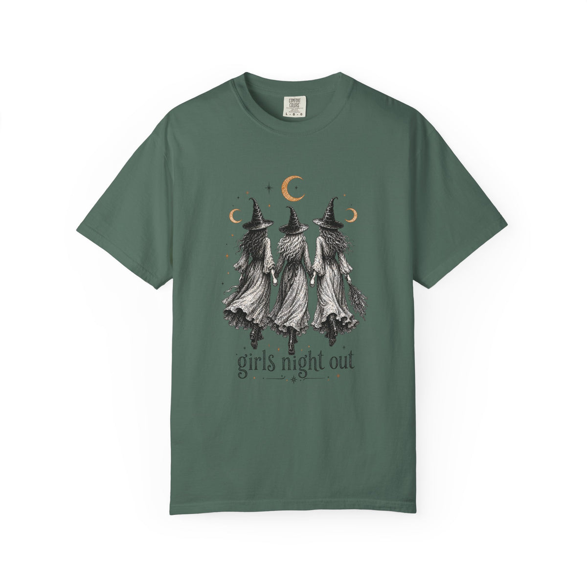 Girls Night Out witches Comfort Colors T-shirt | Halloween witch trio moon design
