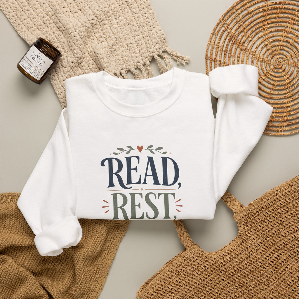 Read Rest Repeat sweatshirt | Reading cozy book lover apparel