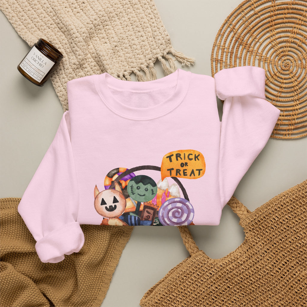 Halloween Pumpkin Candy Crewneck Sweatshirt — Trick or Treat Jack-O-Lantern Design