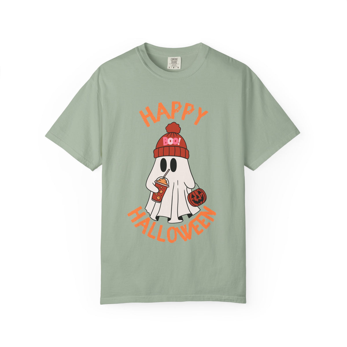 Cute Ghost in Beanie Happy Halloween Comfort Colors T-Shirt | Trick-or-Treat Tee