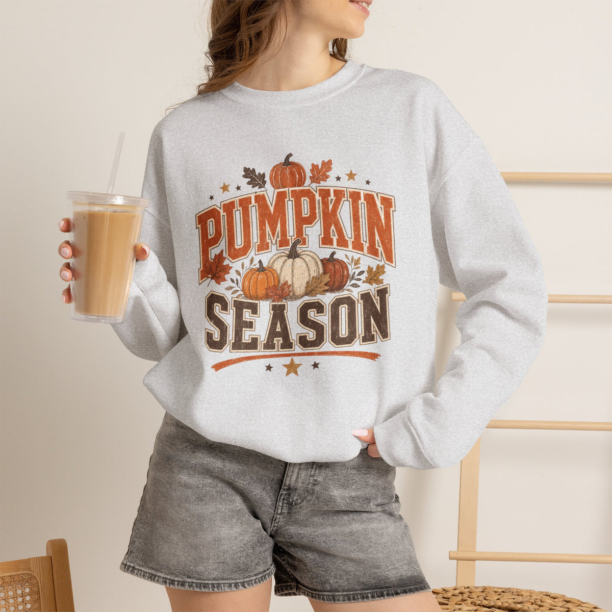Pumpkin Season Sweatshirt | Fall Pumpkin Graphic, Autumn Leaves