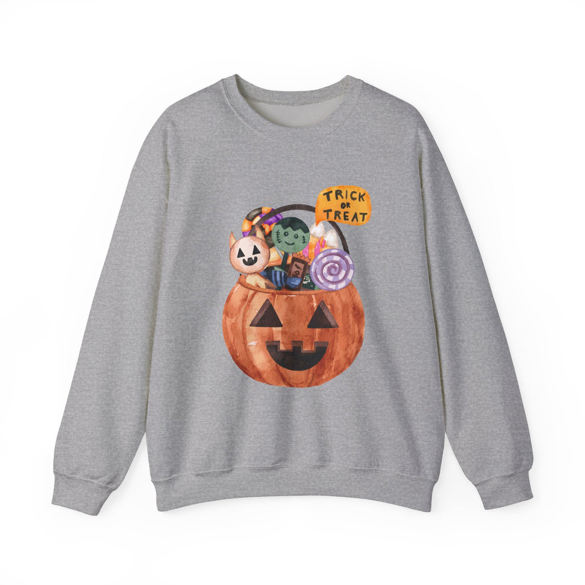 Halloween Pumpkin Candy Crewneck Sweatshirt — Trick or Treat Jack-O-Lantern Design