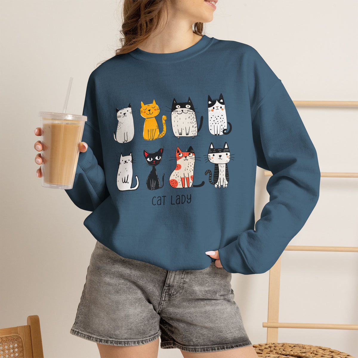 Cute Cat Illustrations Cat Lady Sweatshirt | Cat Lover Crewneck