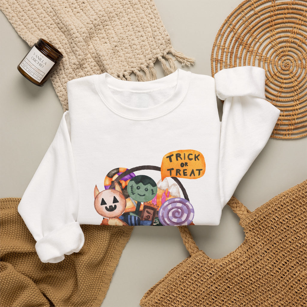 Halloween Pumpkin Candy Crewneck Sweatshirt — Trick or Treat Jack-O-Lantern Design