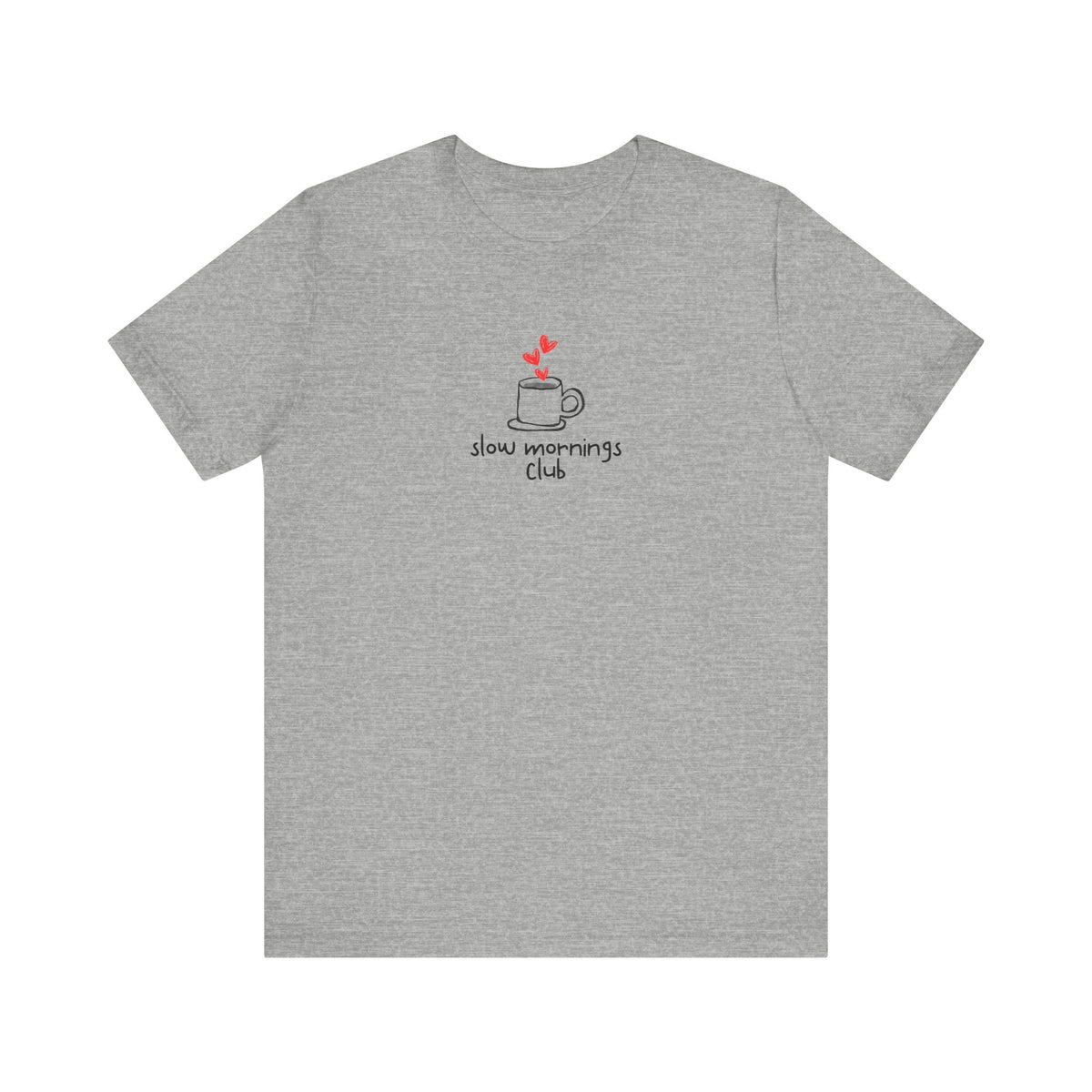 Slow Mornings Club tee | coffee cup illustration, hand-lettered text