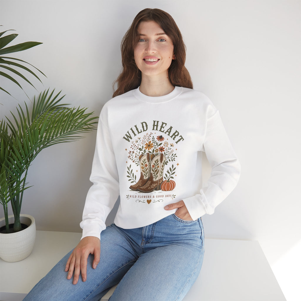 Wild Heart cowboy boots floral design Sweatshirt | Fall pumpkin graphic