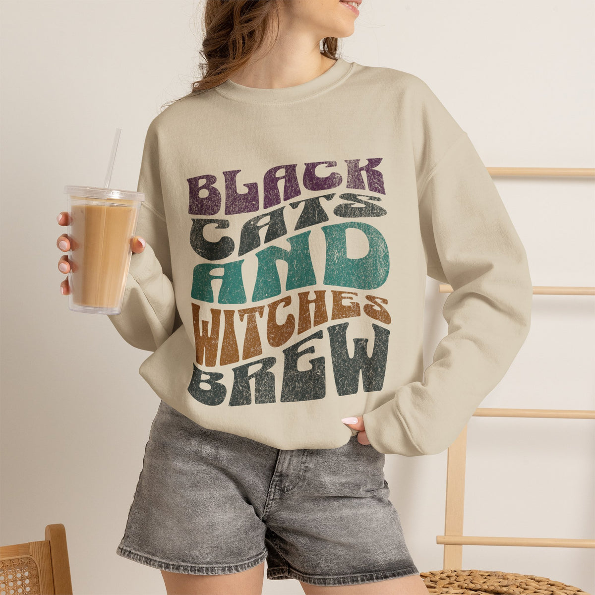 Black Cats and Witches Brew Sweatshirt | Halloween Graphic Crewneck