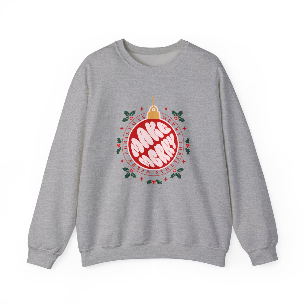 Christmas Sweatshirt Make Merry ornament design | Merry Christmas holly wreath, festive typography
