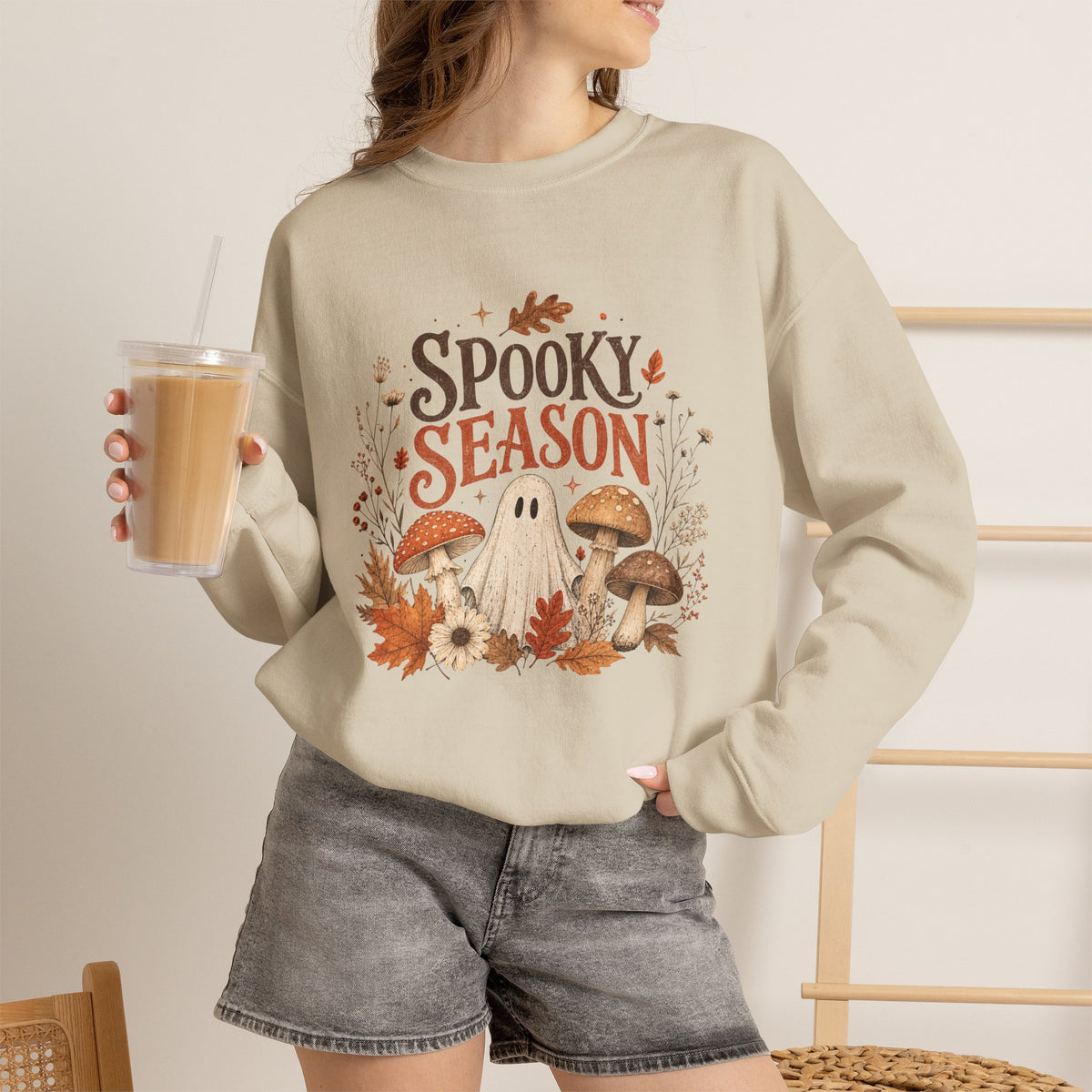 Spooky Season ghost mushrooms autumn leaves sweatshirt | Halloween fall