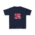 Halloween Vibes Kids Tee | groovy pumpkin lettering, pink orange retro