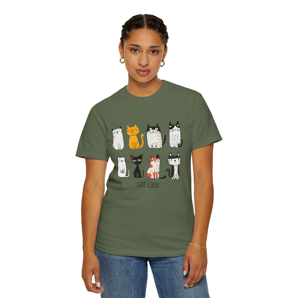 Cute Cat Illustration Cat Lady T-shirt | Kitty Lineup, Whimsical Cats
