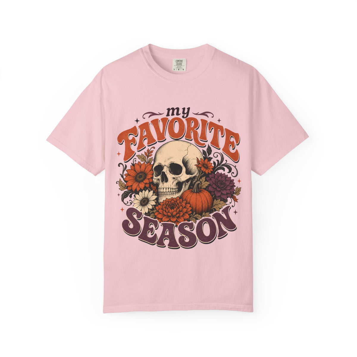 Skull with Pumpkins & Flowers T-shirt | My Favorite Season fall design