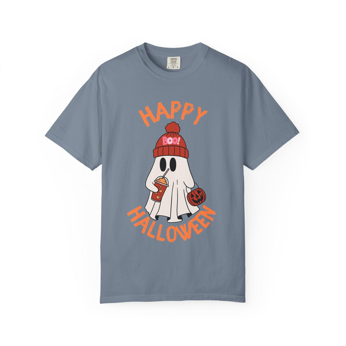 Cute Ghost in Beanie Happy Halloween Comfort Colors T-Shirt | Trick-or-Treat Tee